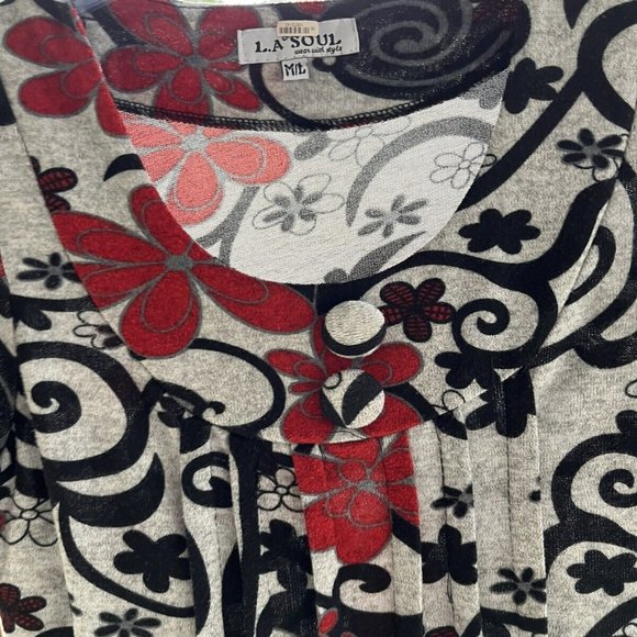 Women L .A. SOUL Floral Scoop Short Sleeve Jersey Top Tunic Mini Dress M/L - Picture 3 of 6